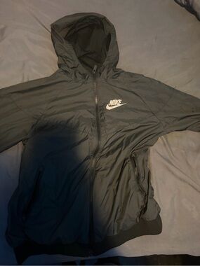 Nike Black Hooded Windbreaker with White Logo